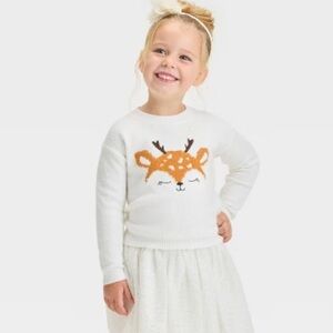 Cat & Jack Cream Toddler Girls Sweater with Brown Woodland Deer size 4T  NEW